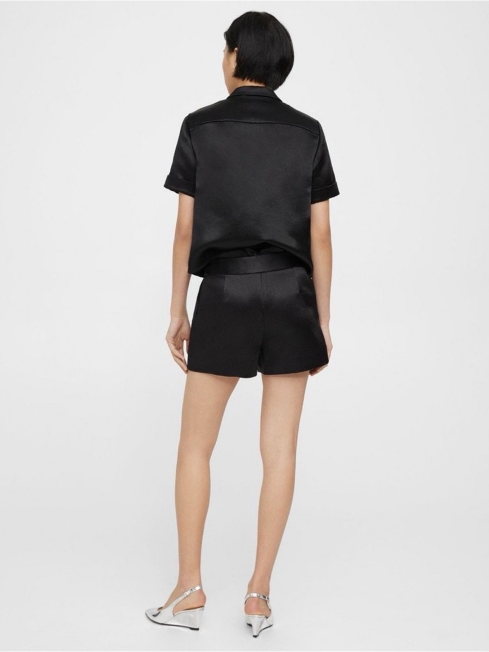 Theory Bonded Satin High-Waist Shorts - Picture 9 of 9